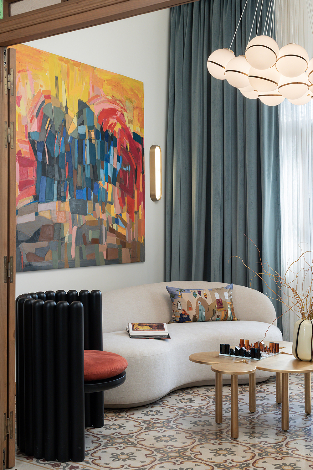 Living room area at Maison Dada Guesthouse in Beirut photographed by Walid Rashid