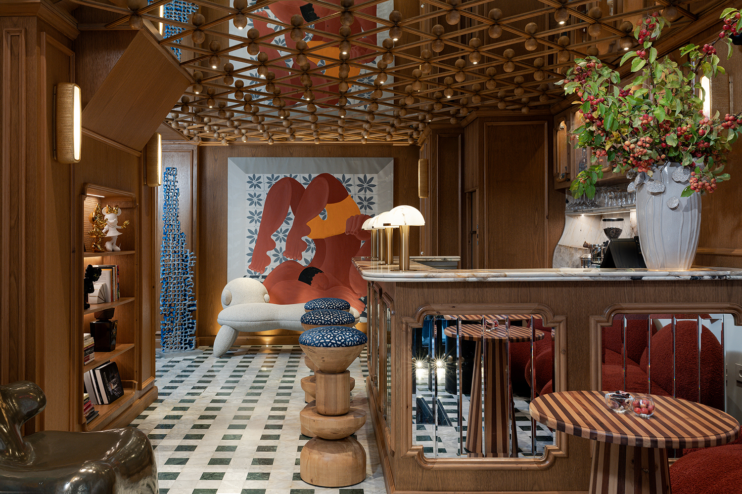 Bar and restaurant area at Maison Dada Guesthouse in Beirut photographed by Walid Rashid