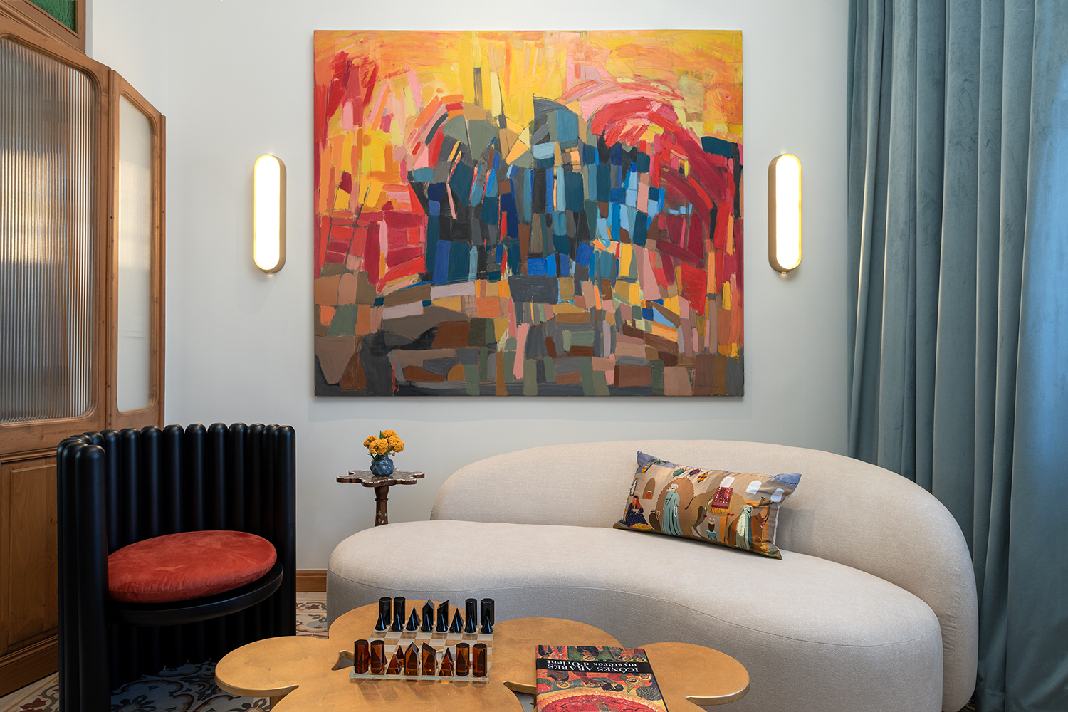 Living room area at Maison Dada Guesthouse in Beirut photographed by Walid Rashid